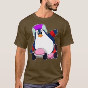 Camiseta Pinguim como skater em linha com Skates em linha