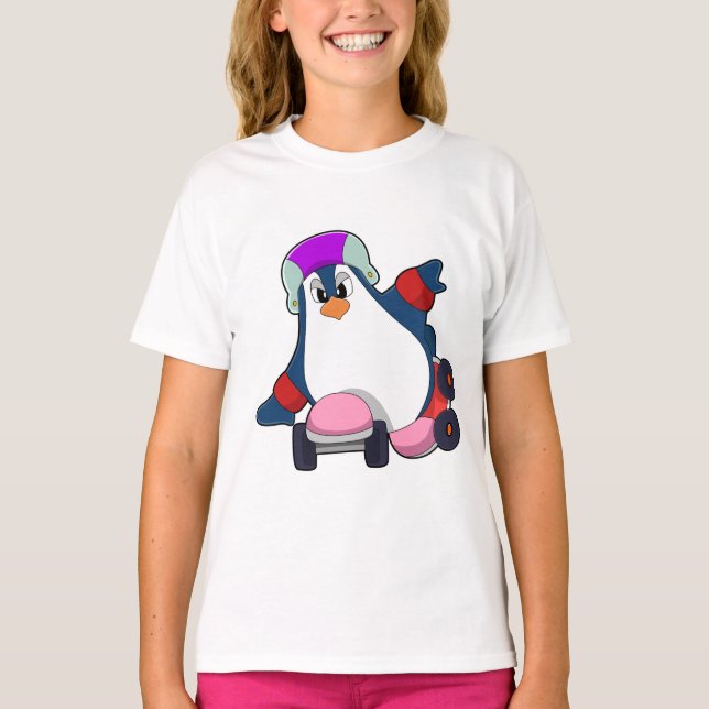 Camiseta Pinguim como skater em linha com Skates em linha (Frente)