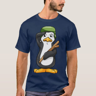 Camiseta Pinguim como soldado com capacete e saudação milit