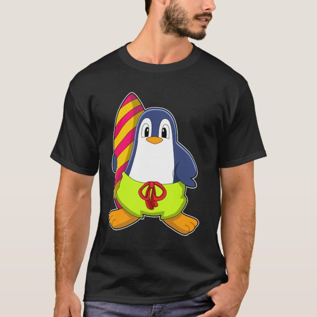 Camiseta Pinguim como Surfer com Surfboard (Frente)