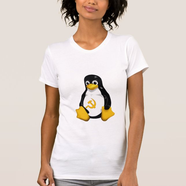 Camiseta Pinguim comunista (Linux) nas mulheres brancas (Frente)