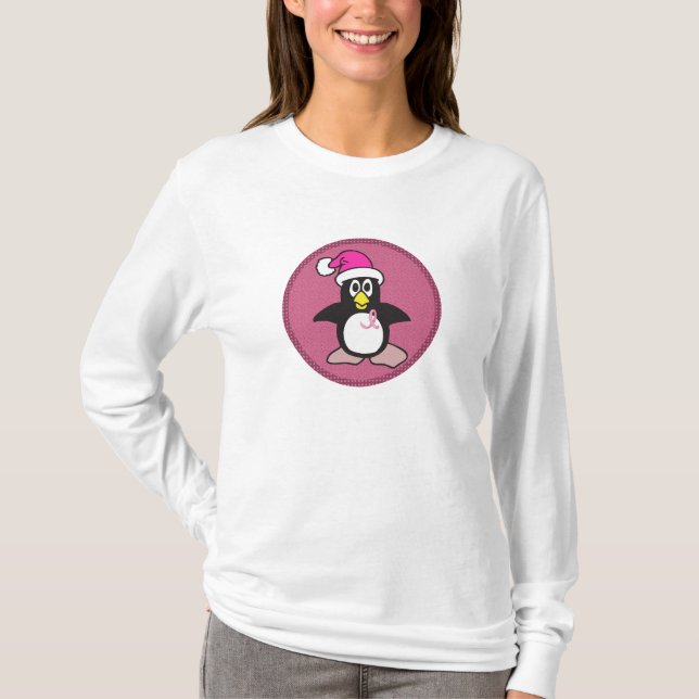 Camiseta pinguim cor-de-rosa da fita (Frente)