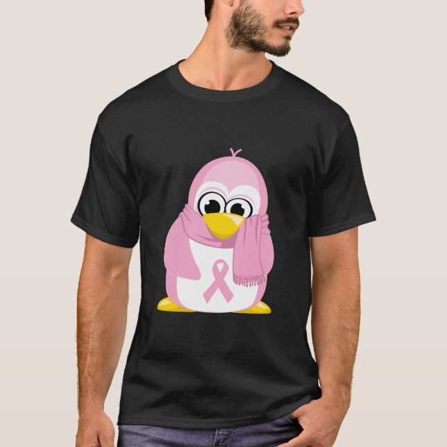 Camiseta Pinguim cor-de-rosa do cancro da mama (Frente)