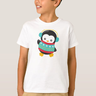 Camiseta Pinguim Cortado, Pinguim Com Suéter, Maçãs De Ouvi