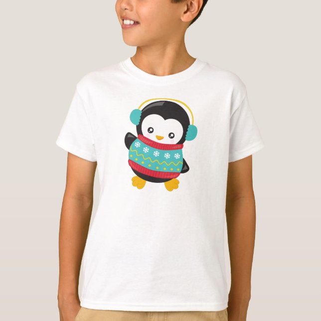 Camiseta Pinguim Cortado, Pinguim Com Suéter, Maçãs De Ouvi (Frente)