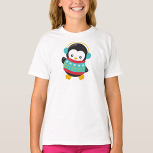 Camiseta Pinguim Cortado, Pinguim Com Suéter, Maçãs De Ouvi