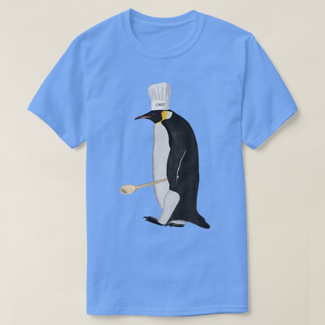 Camiseta Pinguim Cozinha Chef Cozinhar Pássaro Engraçado (Frente do Design)