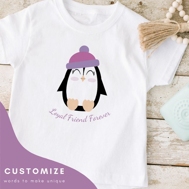 Camiseta Pinguim-Crianças Personalizado (Rosa) (Criador carregado)