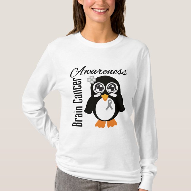 Camiseta Pinguim da consciência do cancro cerebral (Frente)