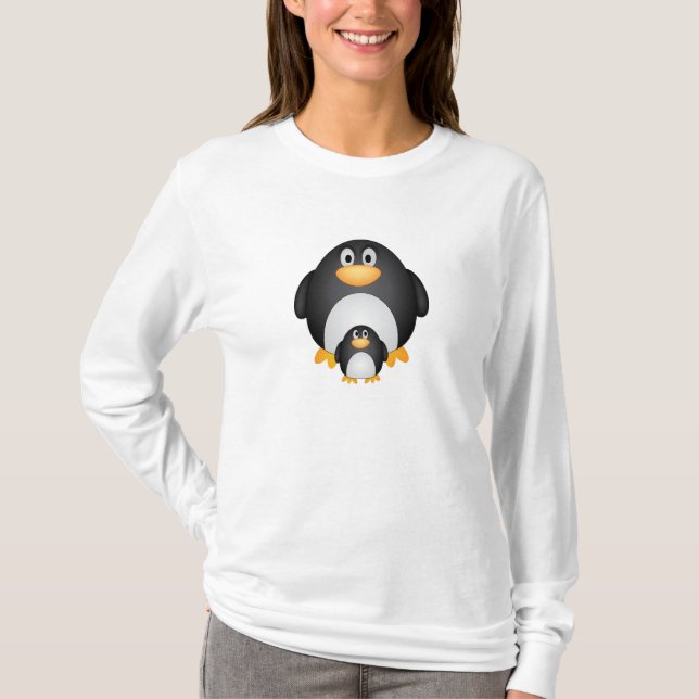 Camiseta Pinguim da mamã/pai e do bebê (Frente)