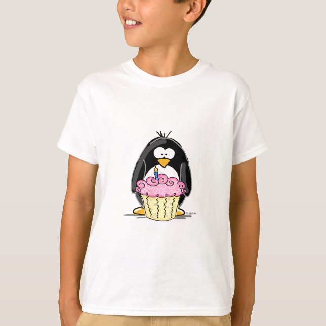 Camiseta Pinguim de aniversário com Cupcake (Frente)
