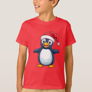 Camiseta Pinguim de desenho animado alegre com chapéu de Pa
