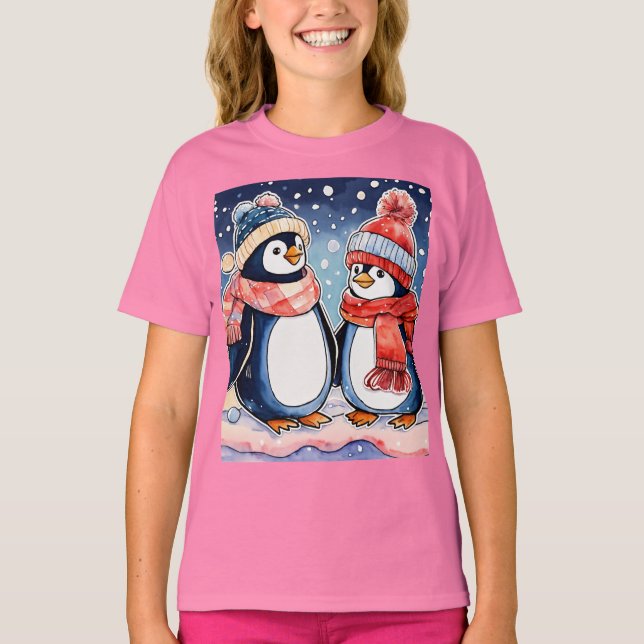 Camiseta pinguim de desenho animado bonito para me (Frente)
