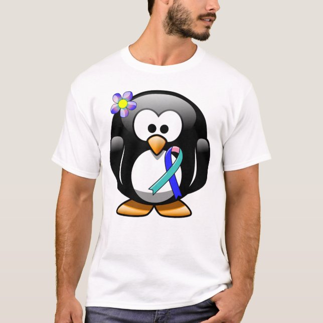 Camiseta Pinguim-de-fita-rosa/rosa/azul (Frente)