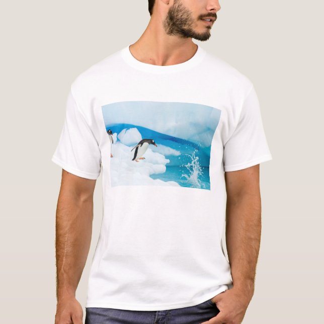 Camiseta pinguim-de-gentoo, Pygoscelis Papua, saltando (Frente)
