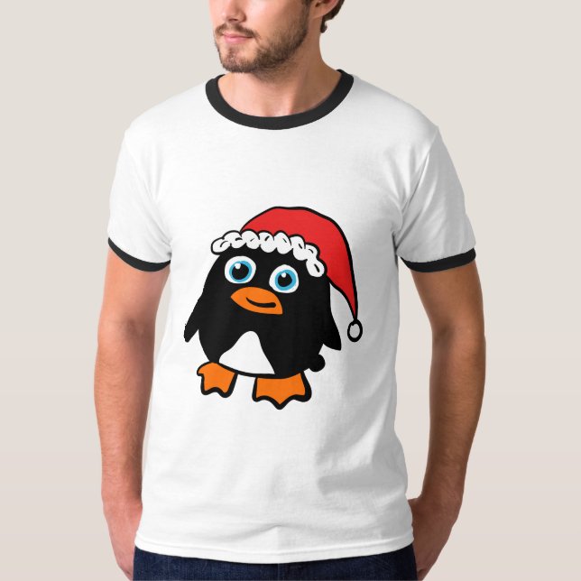 Camiseta Pinguim de Gorro de Papai Noel (Frente)