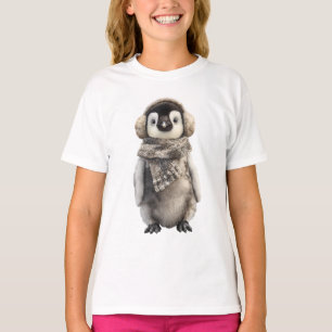 Camiseta Pinguim de Lenço e Protetor de Orelhas Infantil