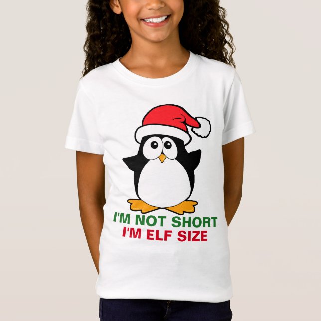 Camiseta Pinguim de Natal bonito Não sou pequeno Sou do tam (Frente)