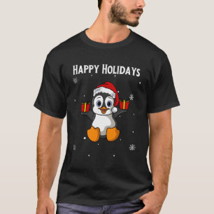 Camiseta Pinguim de Natal bonito Vestindo o Papai Noel segu