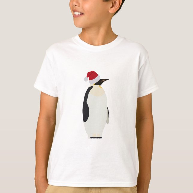 Camiseta Pinguim de Natal Engraçado Animal com Papai Noel (Frente)