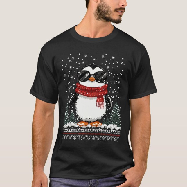 Camiseta Pinguim De Natal Engraçado Com Sungles Ugly Christ (Frente)