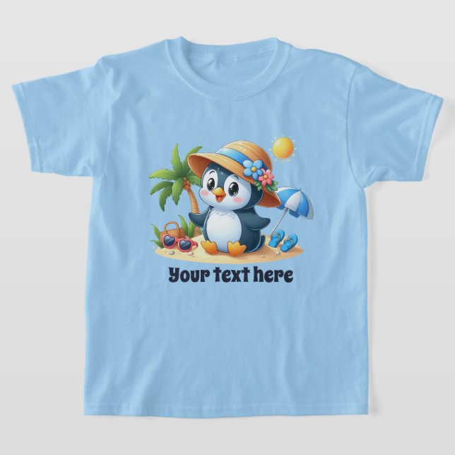 Camiseta Pinguim de praia bonito adiciona texto para menina (Postura )