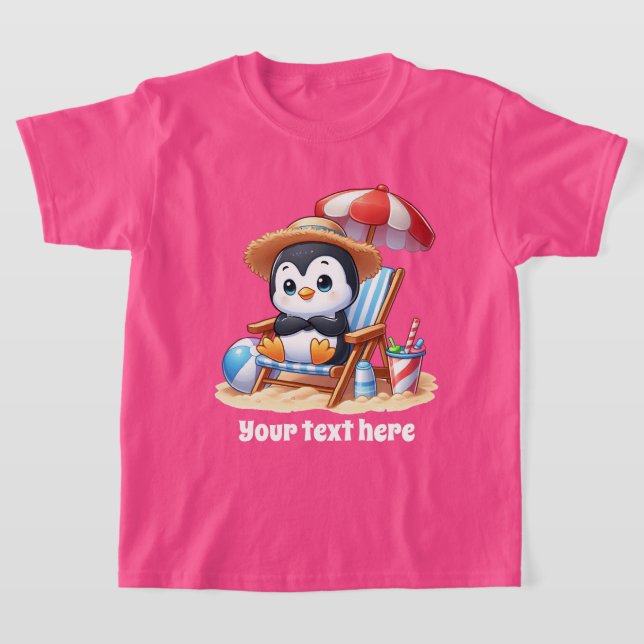 Camiseta Pinguim de praia bonito adiciona texto para menina (Postura )
