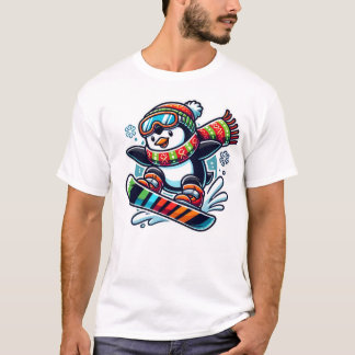 Camiseta pinguim de snowboard no natal