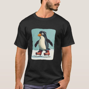 Camiseta Pinguim Divertido de Patins Gráfico para Inverno