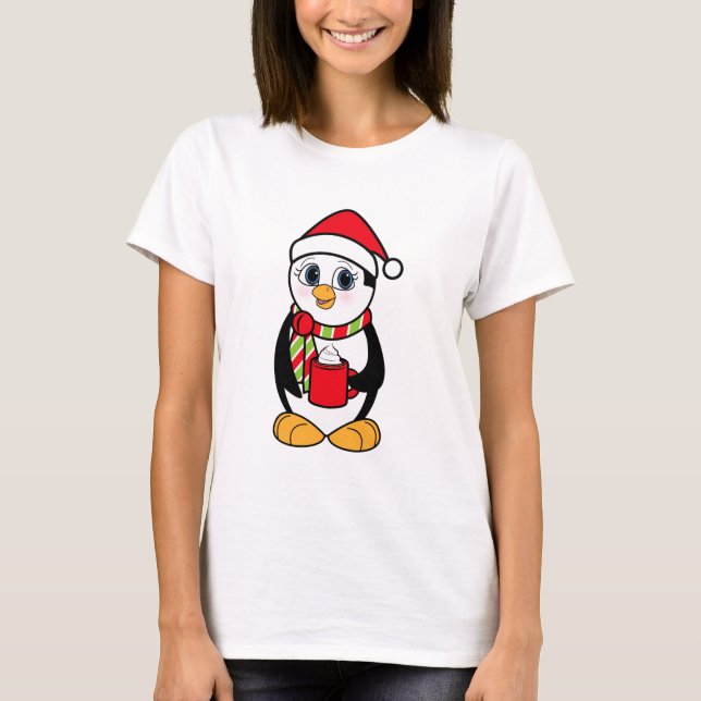 Camiseta Pinguim do Natal com o copo do cacau (Frente)