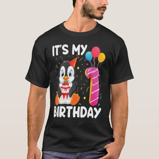 Camiseta Pinguim É Meu primeiro aniversario De 1 Anos Pingu (Frente)