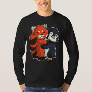 Camiseta Pinguim E Panda Vermelho Animais Fofos Para Mulher