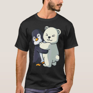 Camiseta Pinguim E Urso Polar, Curioso, Abraçando Mulheres