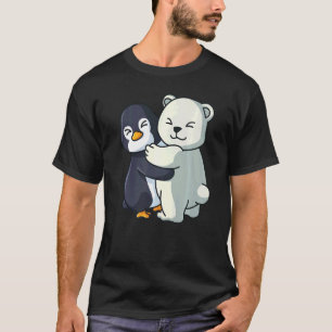 Camiseta Pinguim E Urso Polar, Curioso, Abraçando Mulheres