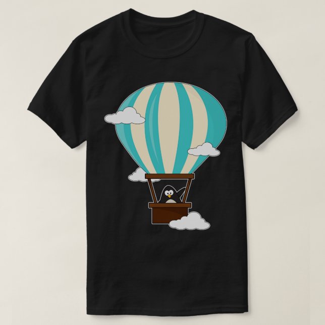 Camiseta Pinguim em balão de ar quente Nuvens (Frente do Design)