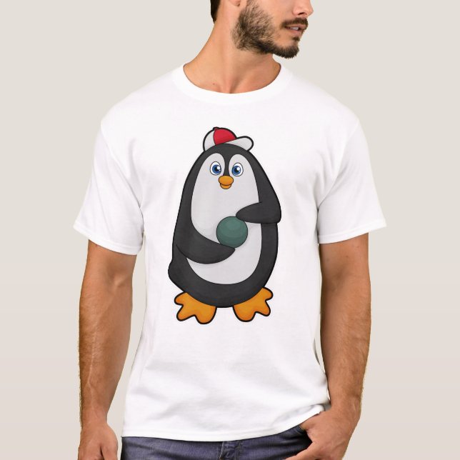 Camiseta Pinguim em Boliches com Bola de boliche (Frente)