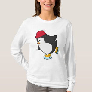 Camiseta Pinguim em patinação de gelo com chapéu