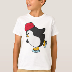 Camiseta Pinguim em patinação de gelo com chapéu