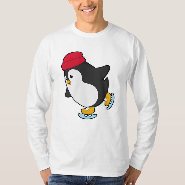 Camiseta Pinguim em patinação de gelo com chapéu (Frente)