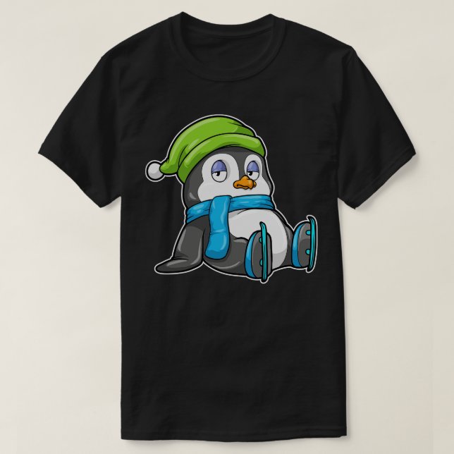 Camiseta Pinguim em patinação de gelo com chapéu 1 (Frente do Design)