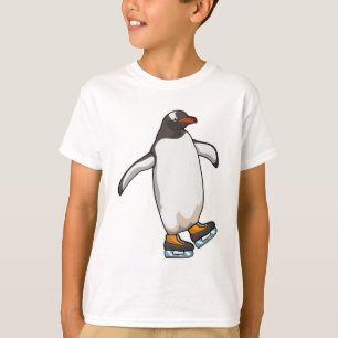 Camiseta Pinguim em patinação no gelo com skates de gelo