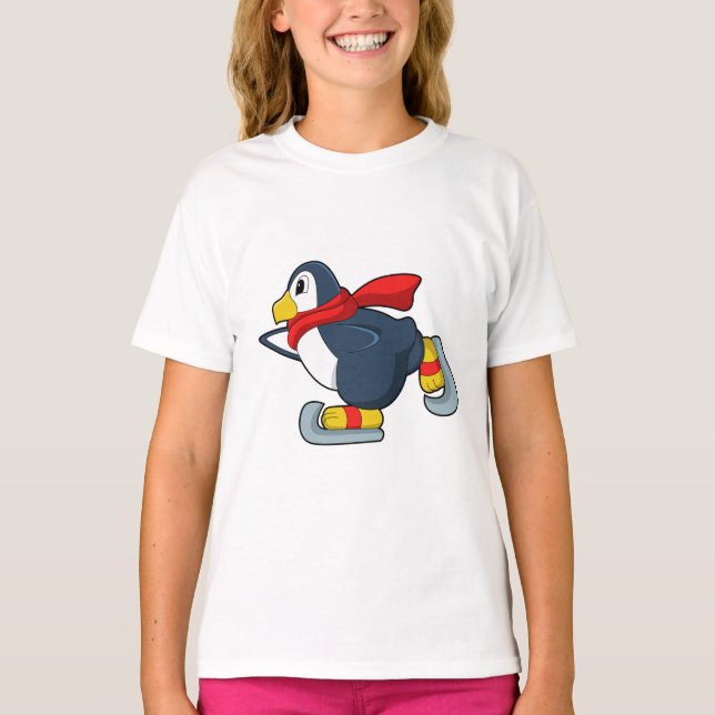 Camiseta Pinguim em patinagem de gelo com skates de gelo.PN (Frente)