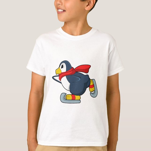 Camiseta Pinguim em patinagem de gelo com skates de gelo.PN (Frente)