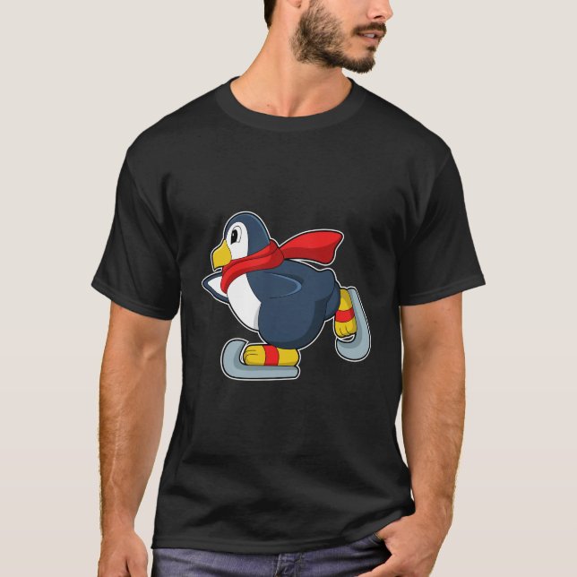 Camiseta Pinguim em patinagem de gelo com skates de gelo.PN (Frente)