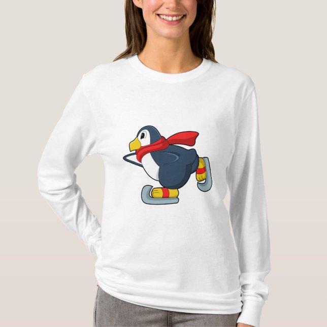 Camiseta Pinguim em patinagem de gelo com skates de gelo.PN (Frente)