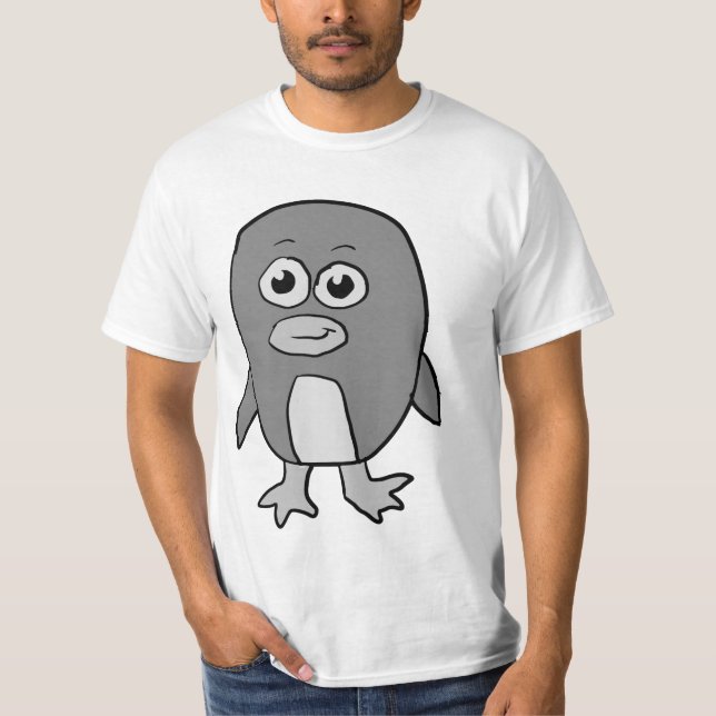 Camiseta Pinguim em Tons de Cinza (Frente)