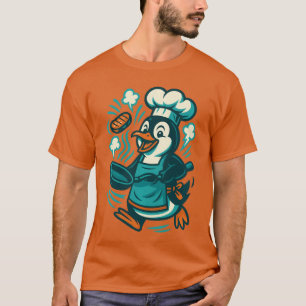 Camiseta Pinguim Engraçado Chef Cozinhando Cozinha Cômica A