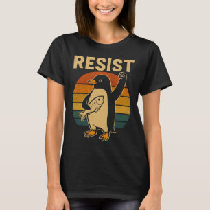 Camiseta Pinguim Engraçado Resiste Pinguins em Protesto Con