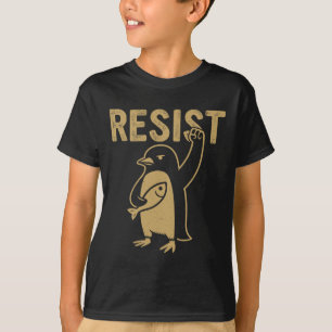 Camiseta Pinguim Engraçado Resiste Pinguins em Protesto Con