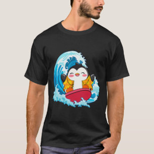 Camiseta Pinguim Engraçado Surfando Férias de Verão Praia S